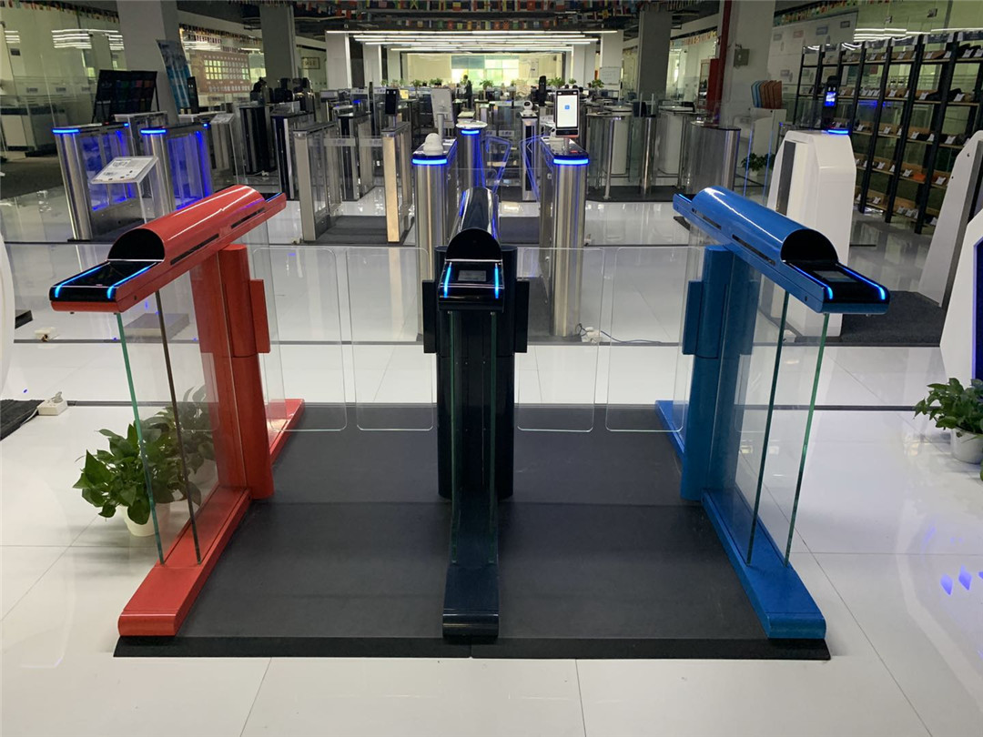 Fast speed elegant colorful swing gate installed at the sample hall